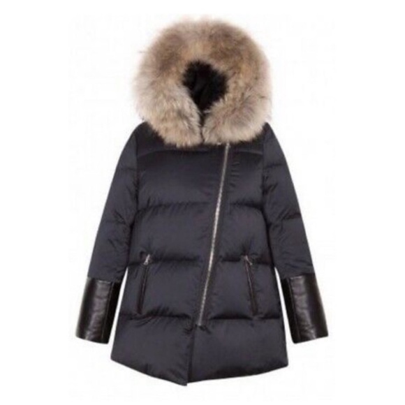 Sandro Paris Marcie black down jacket with fur and leather trim 2 - Picture 10 of 15
